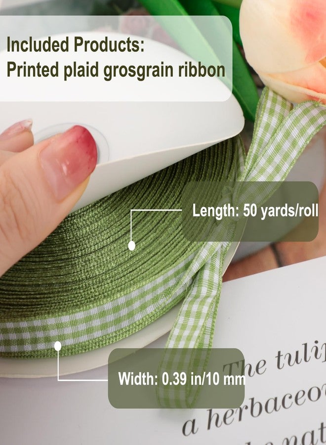 Xokipol Green Gingham Ribbon 3/8 inch X 50 Yards, Polyester Plaid Checked with Woven Edge for Wedding Invitations, Gift Wrapping, Bow Making, Party Decorations - Image 2